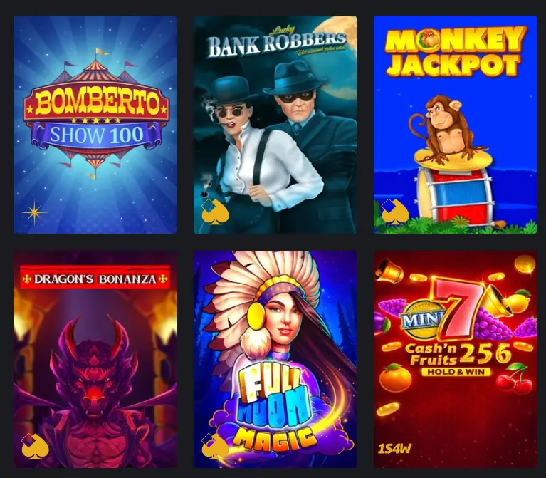 A grid display of various online pokie titles including Monkey Jackpot and Dragon's Bonanza, shown within the Royal Reels game library to illustrate the diversity of available slot themes and gameplay options for players.